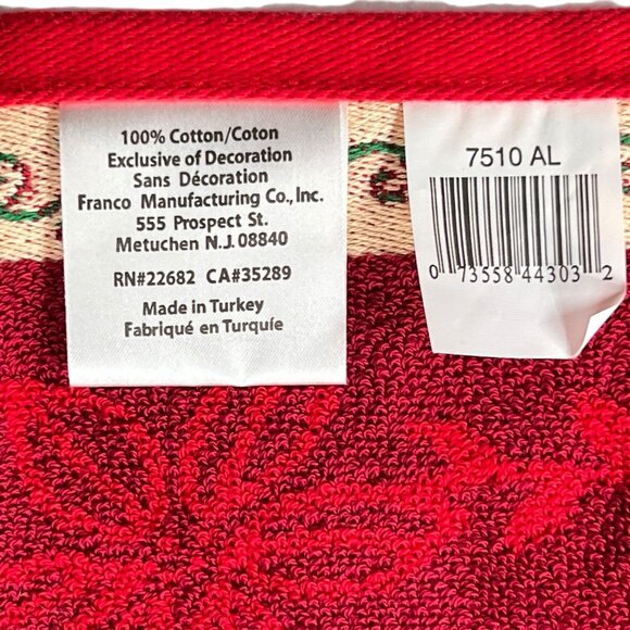 NOS Christmas Wreath Jacquard Bath Towels Set Of 2 Red Holiday Franco Mfg Turkey - Picture 11 of 13